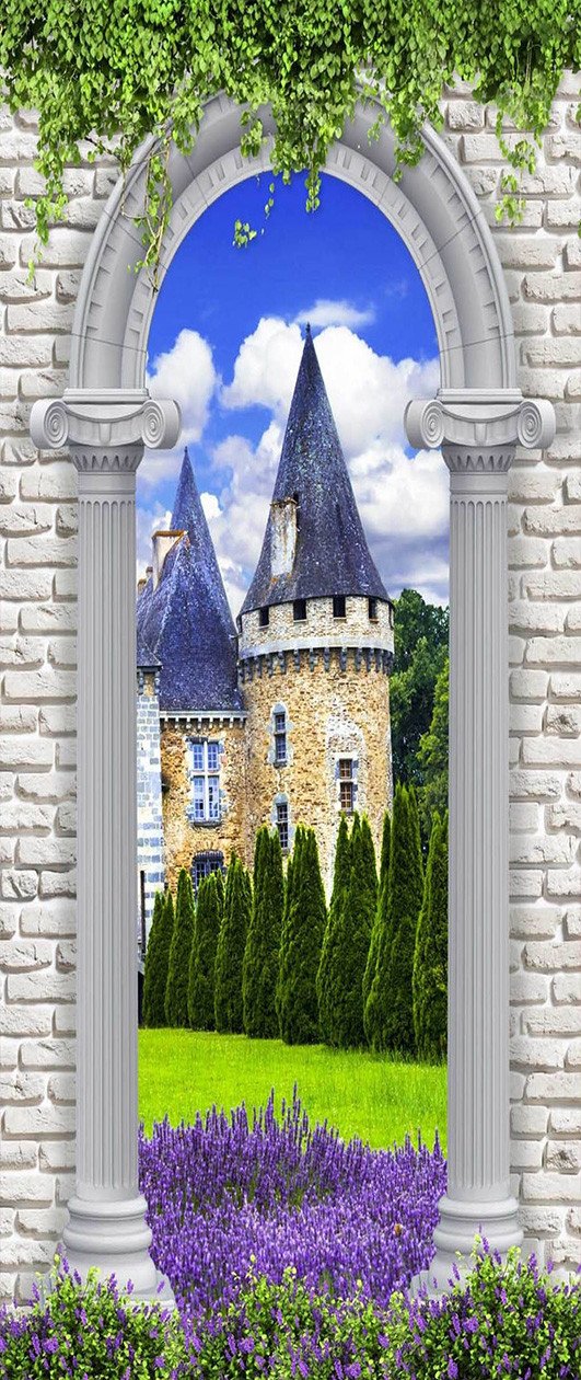 3D spires flowers and plants door mural Wallpaper AJ Wallpaper