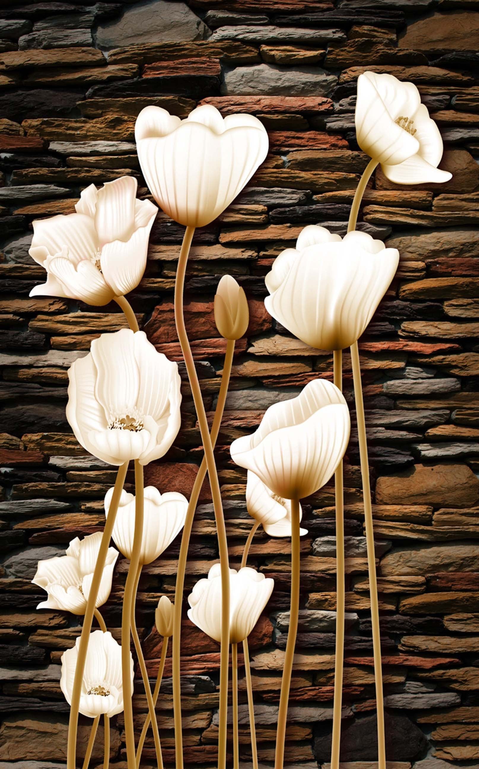 3D Stone Bricks Flowers 1508 Stair Risers Wallpaper AJ Wallpaper