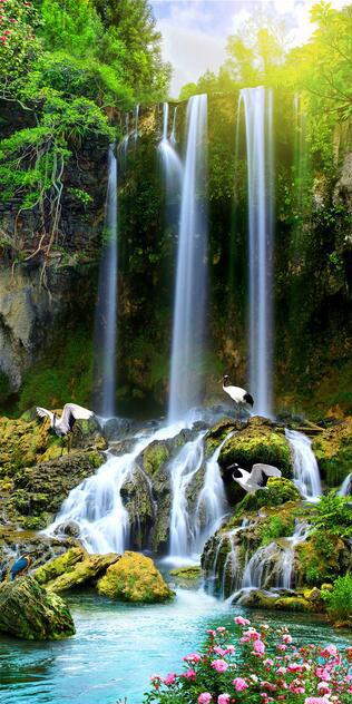 3D Pretty Waterfalls 779 Stair Risers Wallpaper AJ Wallpaper