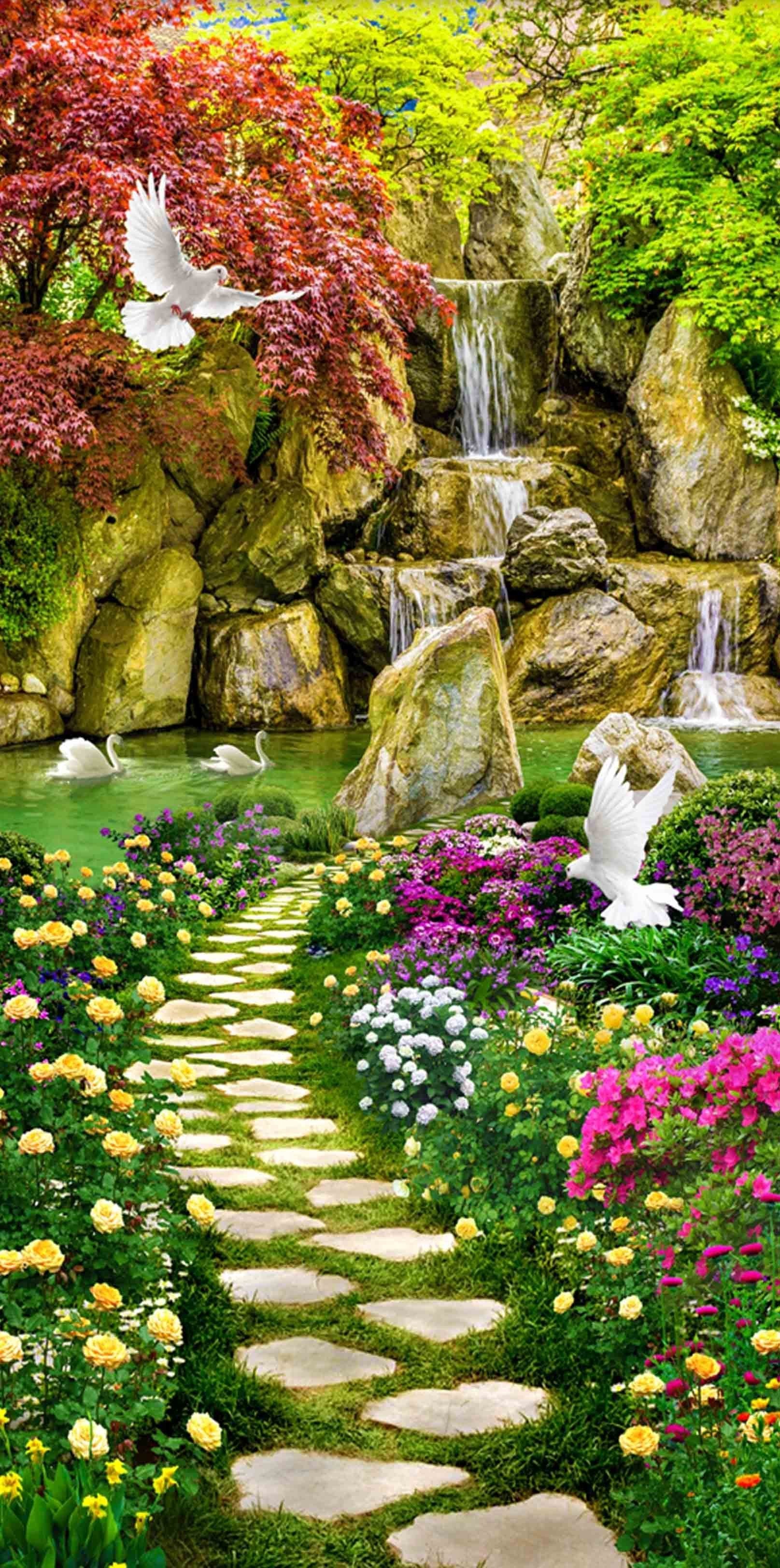 3D Riverside Flowers Birds 1507 Stair Risers Wallpaper AJ Wallpaper