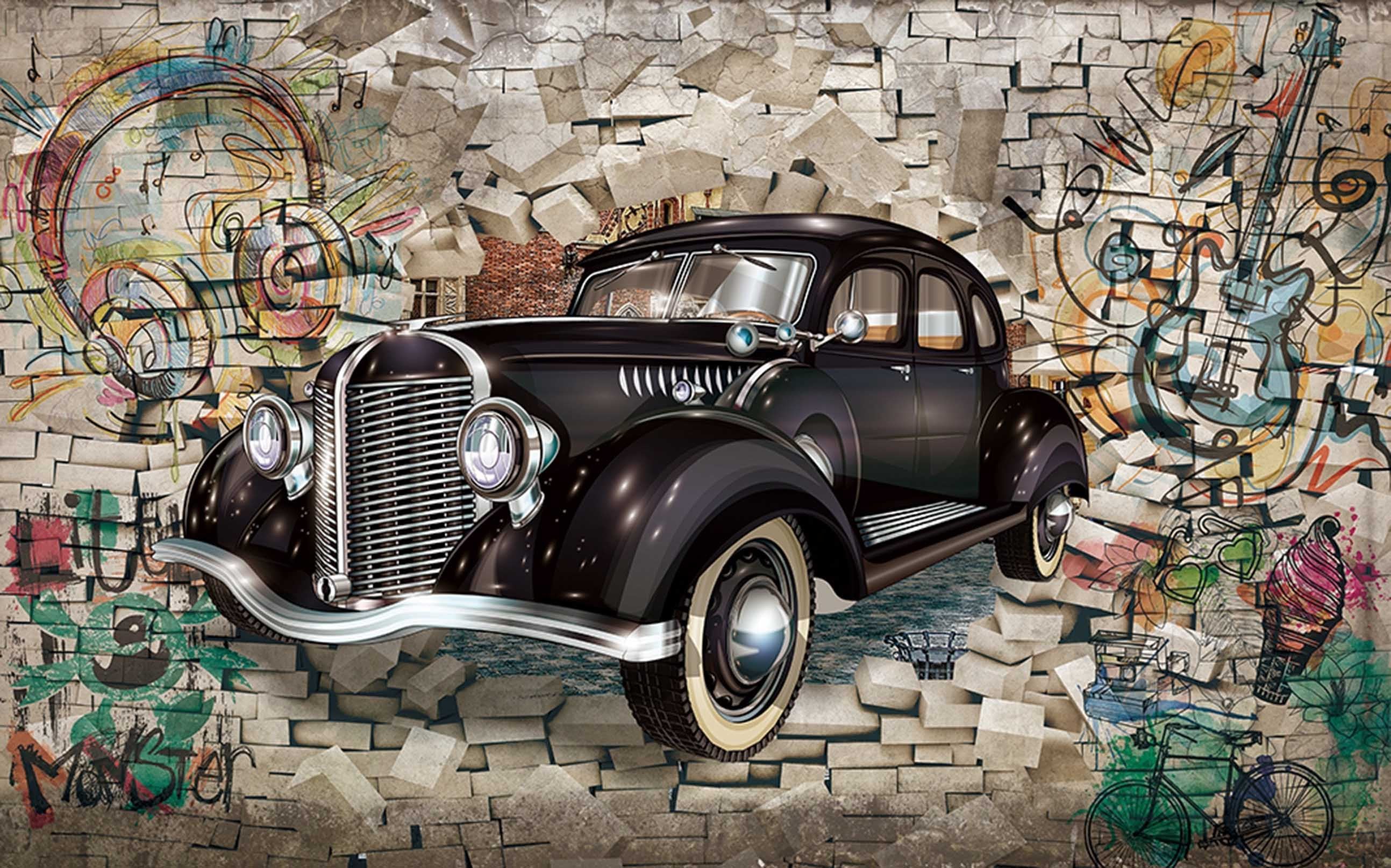 3D Bricks Graffiti Car 71 Garage Door Mural Wallpaper AJ Wallpaper