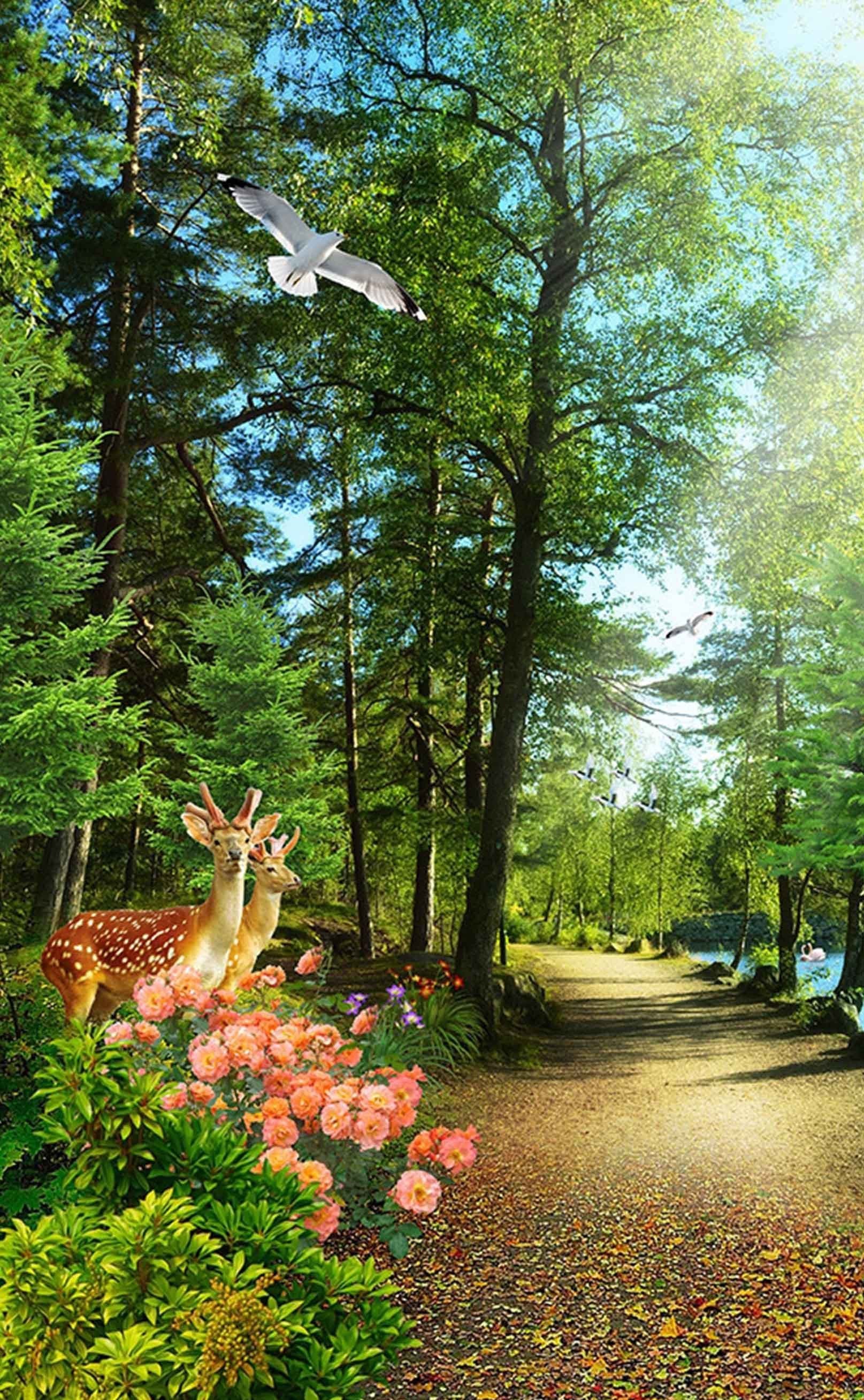 3D Forest Road Animals 1524 Stair Risers Wallpaper AJ Wallpaper