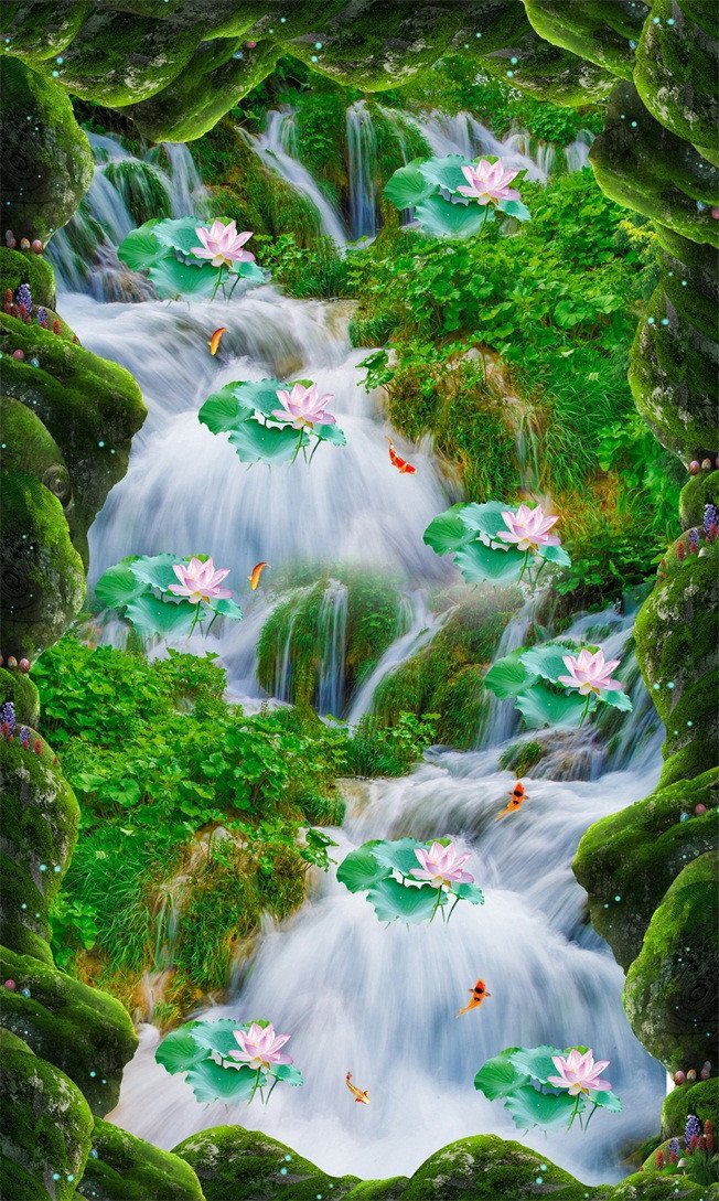 3D Stream Lotus Flowers 574 Stair Risers Wallpaper AJ Wallpaper
