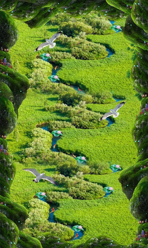 3D Grassland Winding River 674 Stair Risers Wallpaper AJ Wallpaper