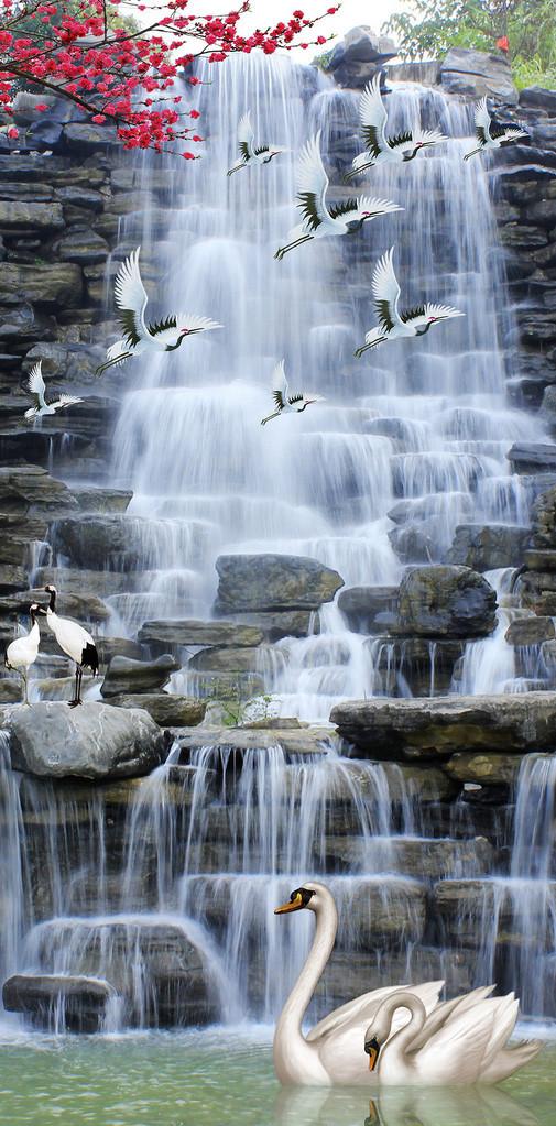 3D Waterfall Flying Birds 573 Stair Risers Wallpaper AJ Wallpaper