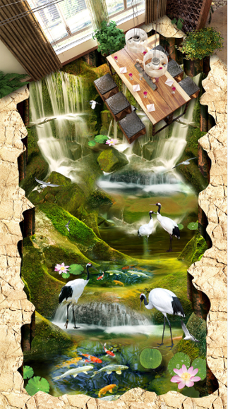 3D Cranes Floor Mural Wallpaper AJ Wallpaper 2