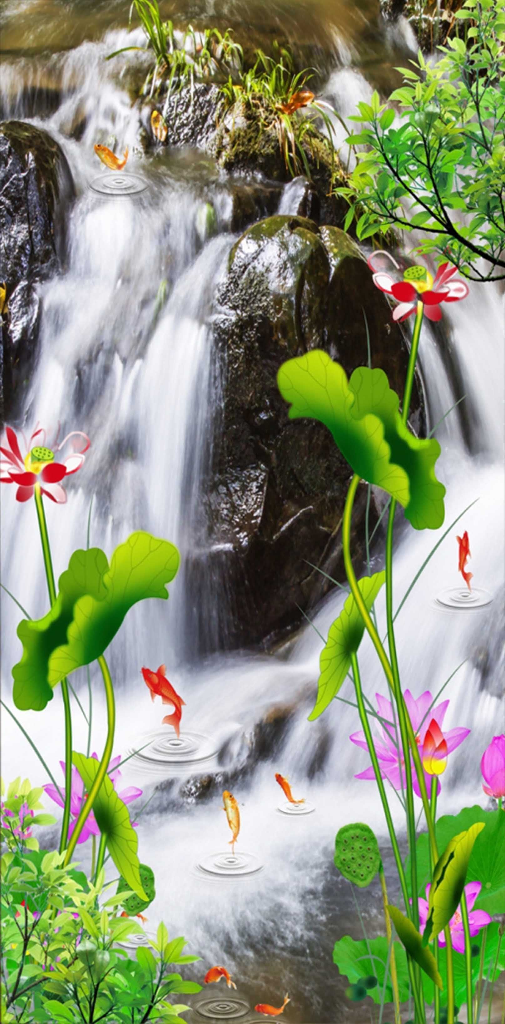 3D River Flowers Fishes 1489 Stair Risers Wallpaper AJ Wallpaper