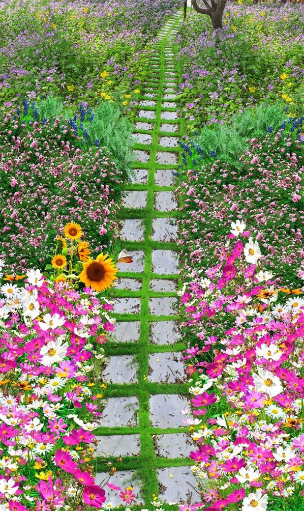 3D Flowers Stones Road 568 Stair Risers Wallpaper AJ Wallpaper