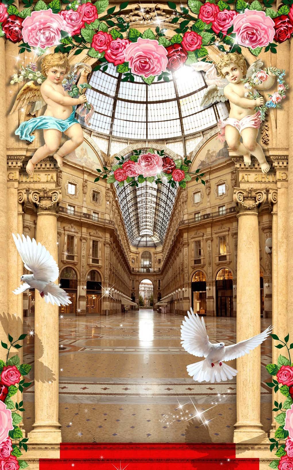 3D angel surround church door mural Wallpaper AJ Wallpaper