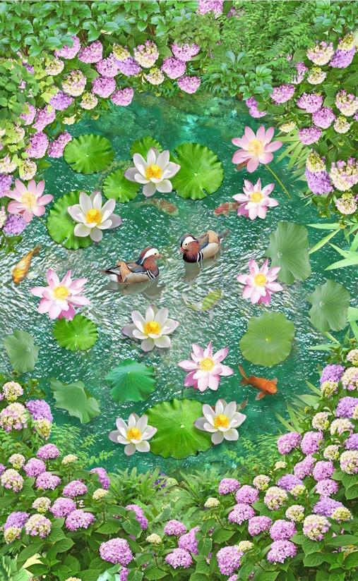 3D Fish Pond Flowers 668 Stair Risers Wallpaper AJ Wallpaper