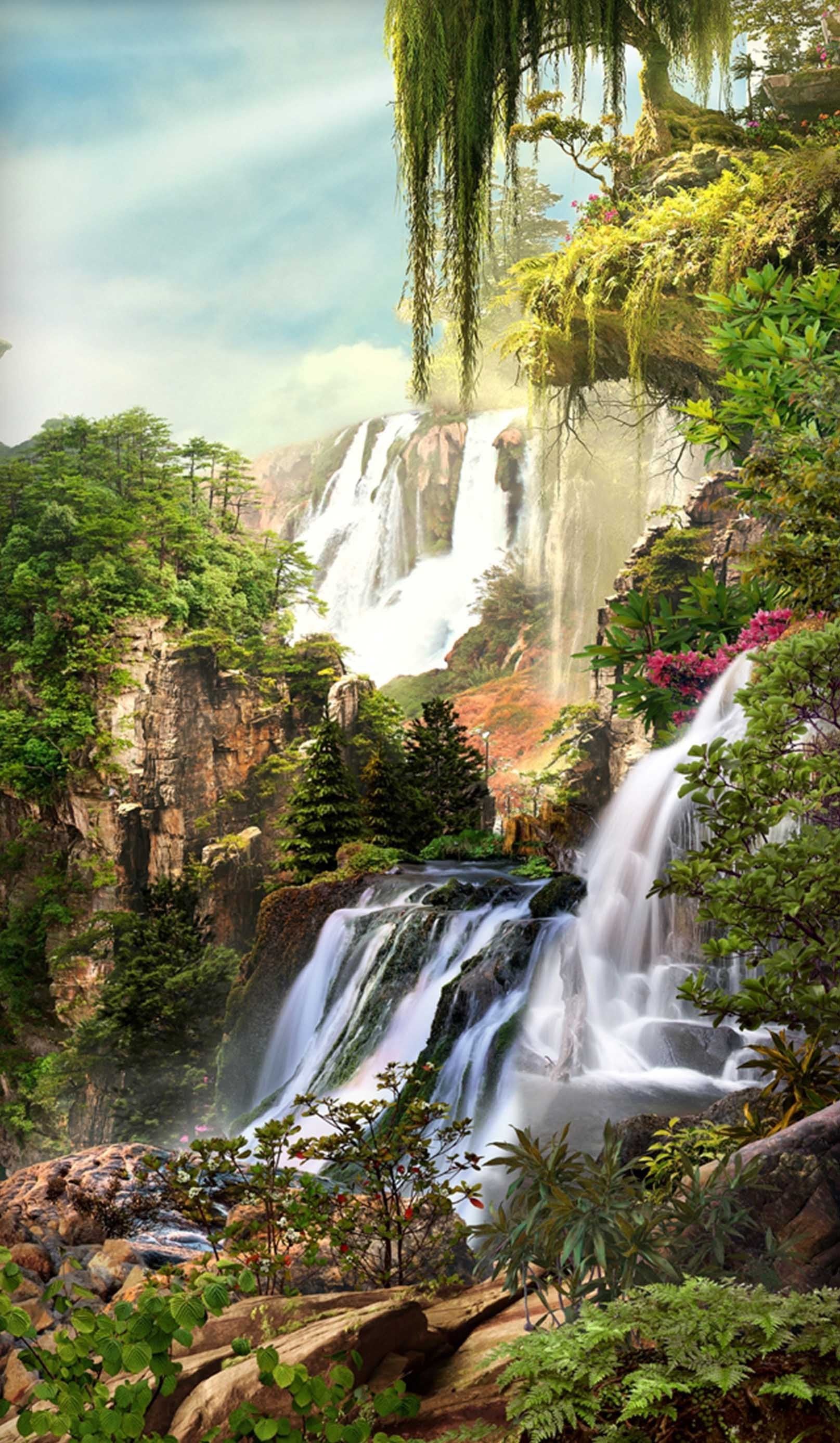 3D Waterfall Fairyland 1357 Stair Risers Wallpaper AJ Wallpaper