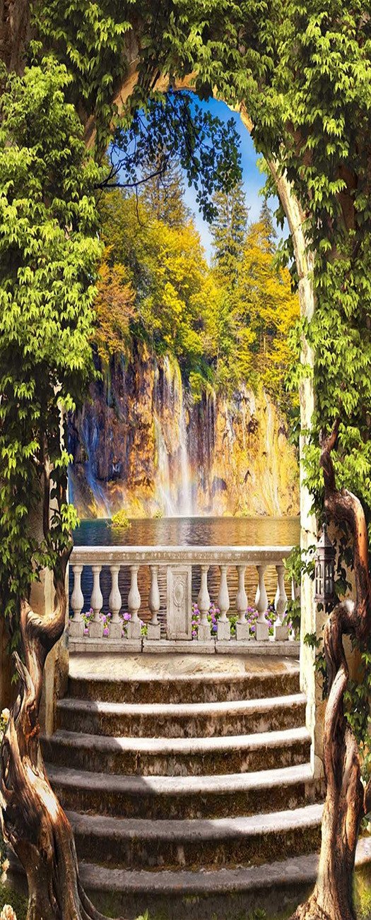 3D lake in tree hole door mural Wallpaper AJ Wallpaper