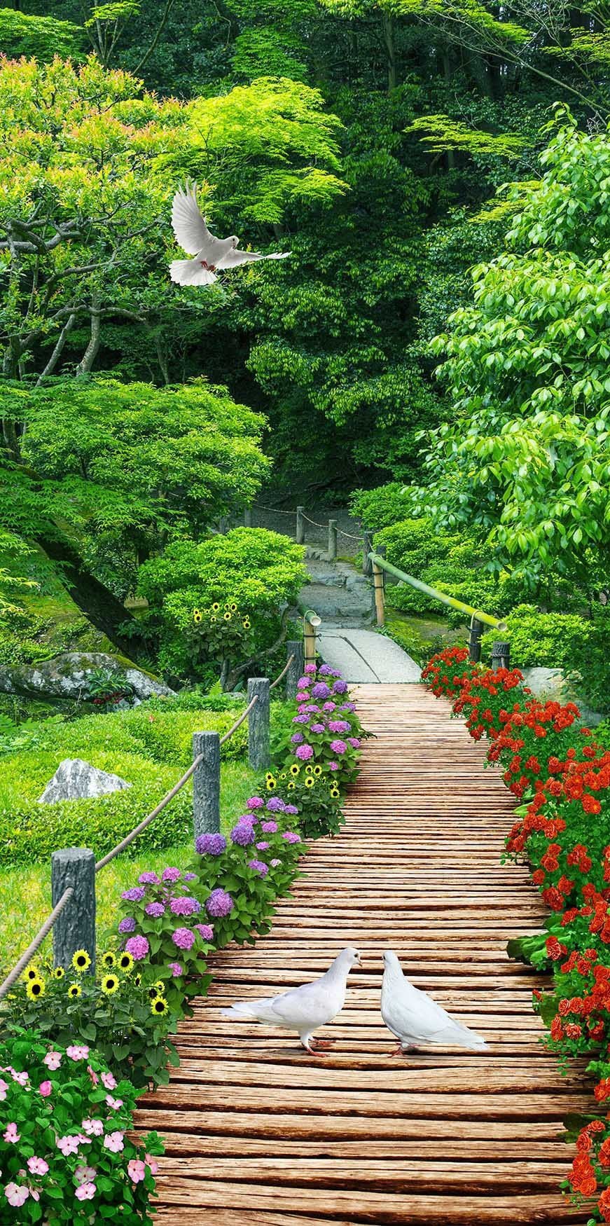 3D Forest Wood Road Birds 1623 Stair Risers Wallpaper AJ Wallpaper