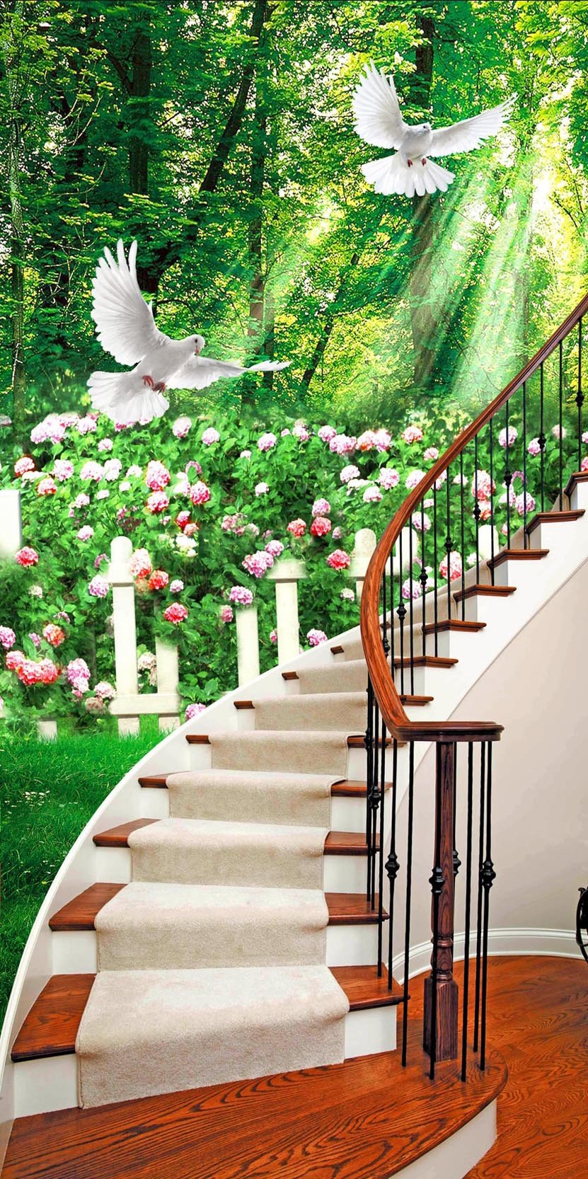 3D staircase dove painting door mural Wallpaper AJ Wallpaper