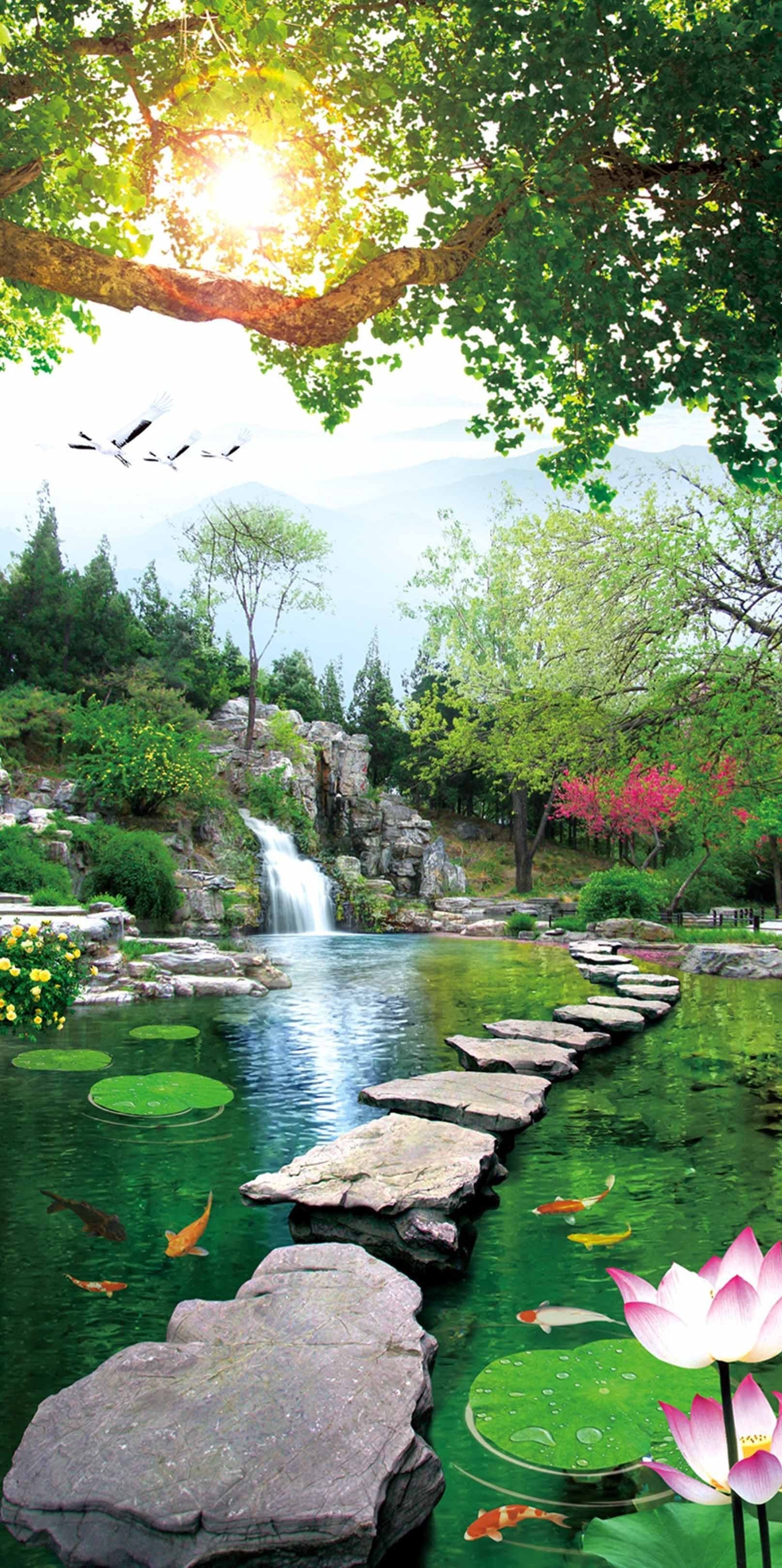 3D Lake Stones Road 1601 Stair Risers Wallpaper AJ Wallpaper