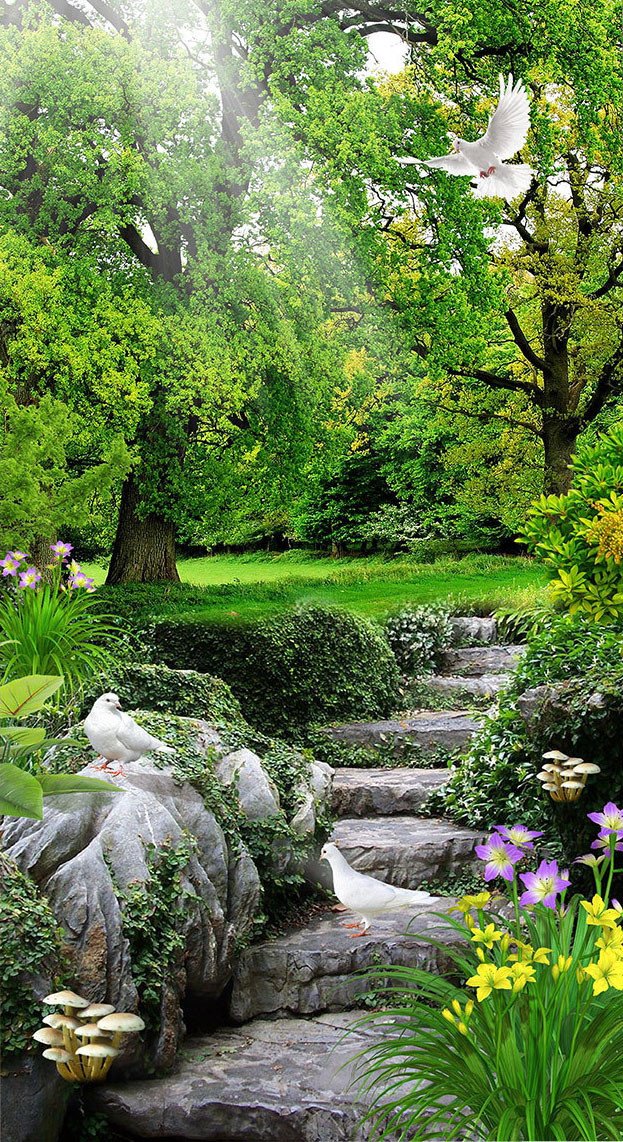 3D Pretty Park Scenery 566 Stair Risers Wallpaper AJ Wallpaper