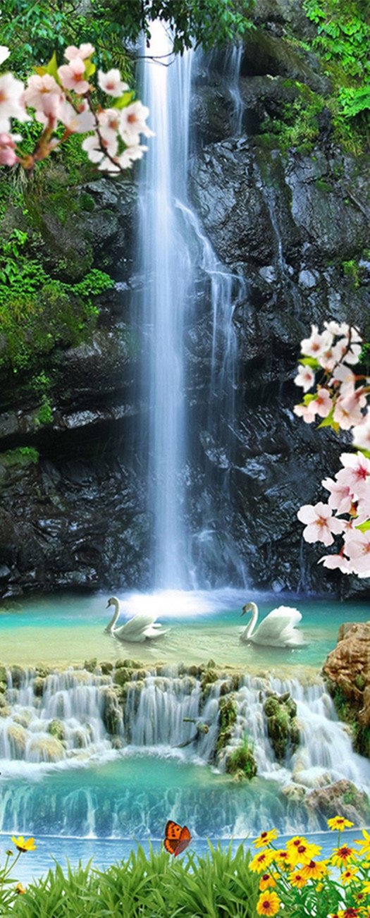 3D clear waterfall landscape door mural Wallpaper AJ Wallpaper