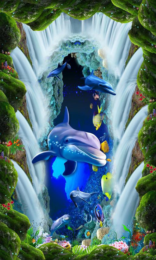 3D Waterfalls Ocean World 764 Stair Risers Wallpaper AJ Wallpaper