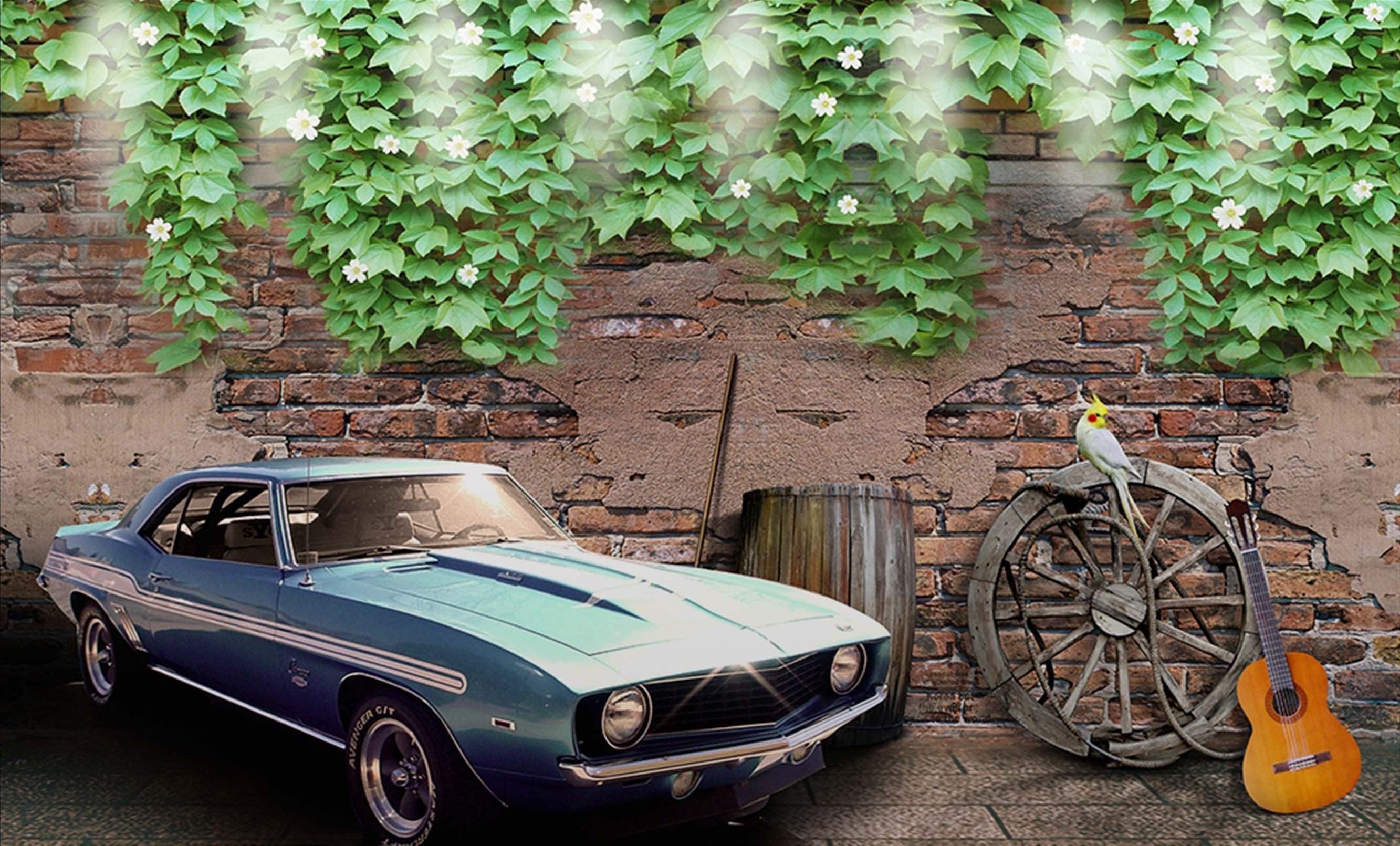 3D Flowers Vines Car 362 Garage Door Mural Wallpaper AJ Wallpaper