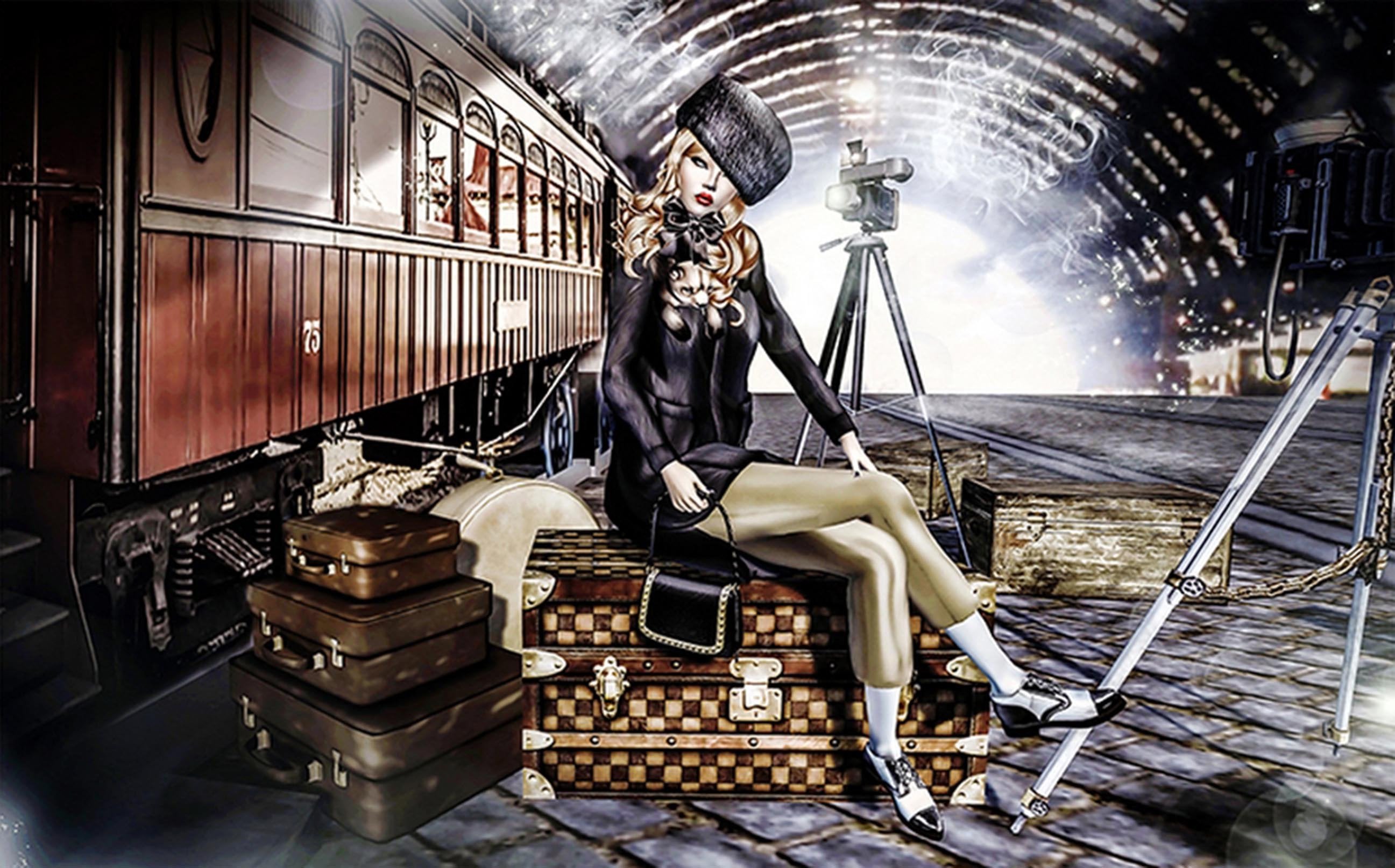3D Railway Fashion Girl 77 Garage Door Mural Wallpaper AJ Wallpaper