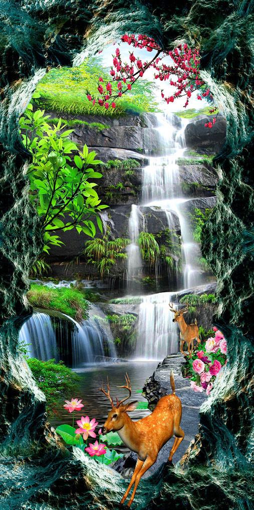 3D Stream And Deer 664 Stair Risers Wallpaper AJ Wallpaper