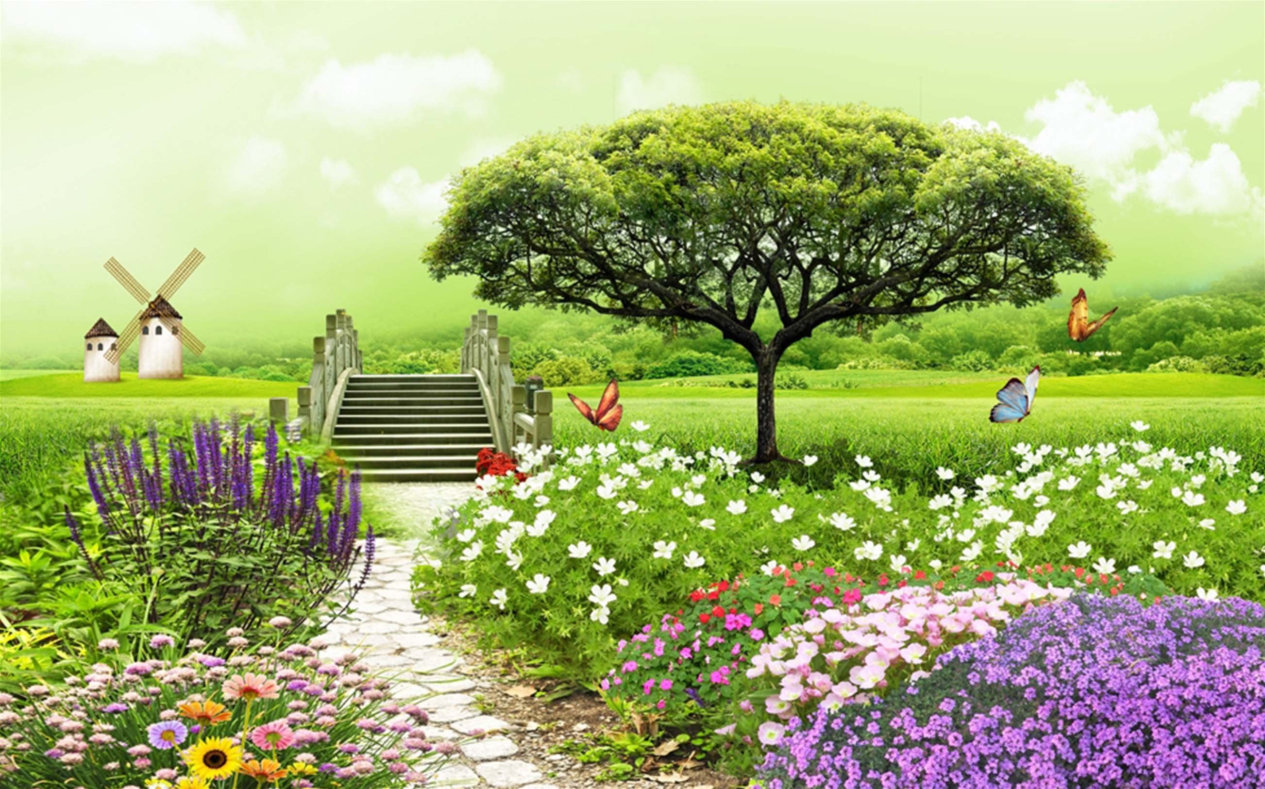 3D Flowers Butterflies Tree 370 Garage Door Mural Wallpaper AJ Wallpaper