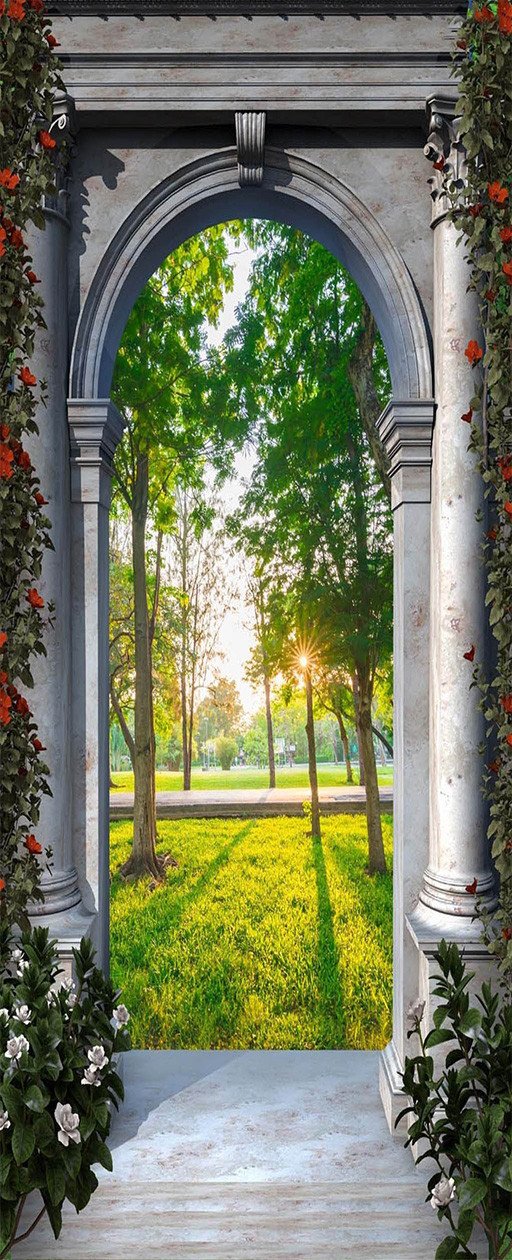 3D sunshine forest painting door mural Wallpaper AJ Wallpaper