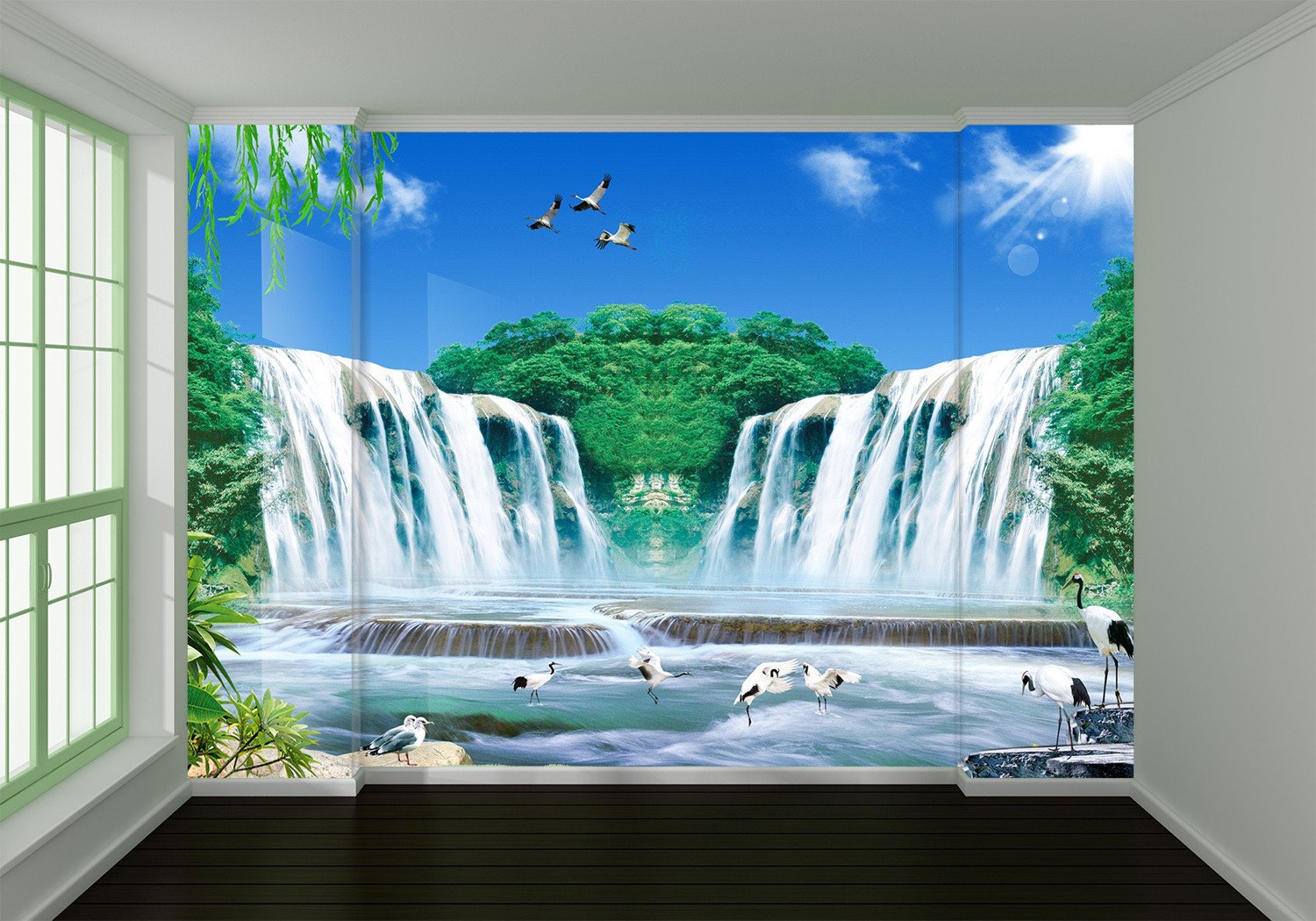 3D Waterfall Crane 775 Wallpaper AJ Wallpaper 2