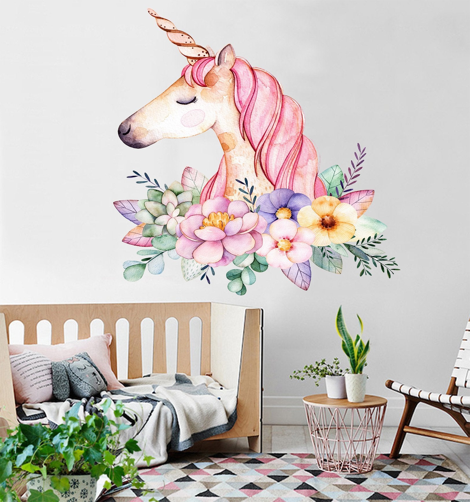 3D Unicorn Head Flower 002 Wall Stickers Wallpaper AJ Wallpaper