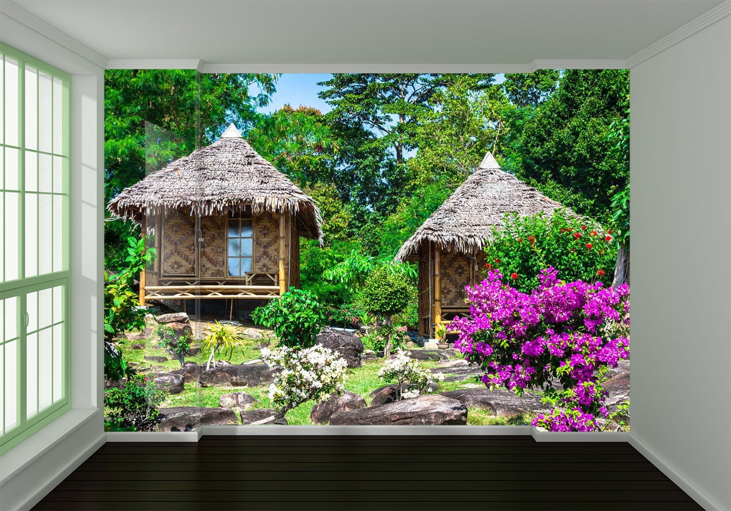 3D Grass House Flowers 769 Wallpaper AJ Wallpaper