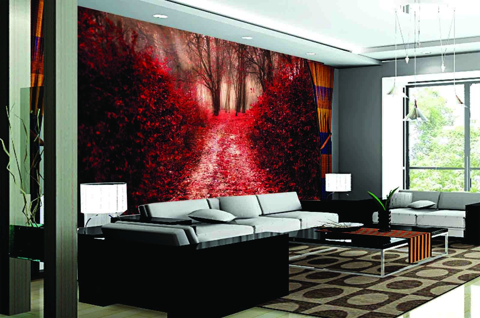 3D Red Maple Forest Path 87 Wallpaper AJ Wallpaper