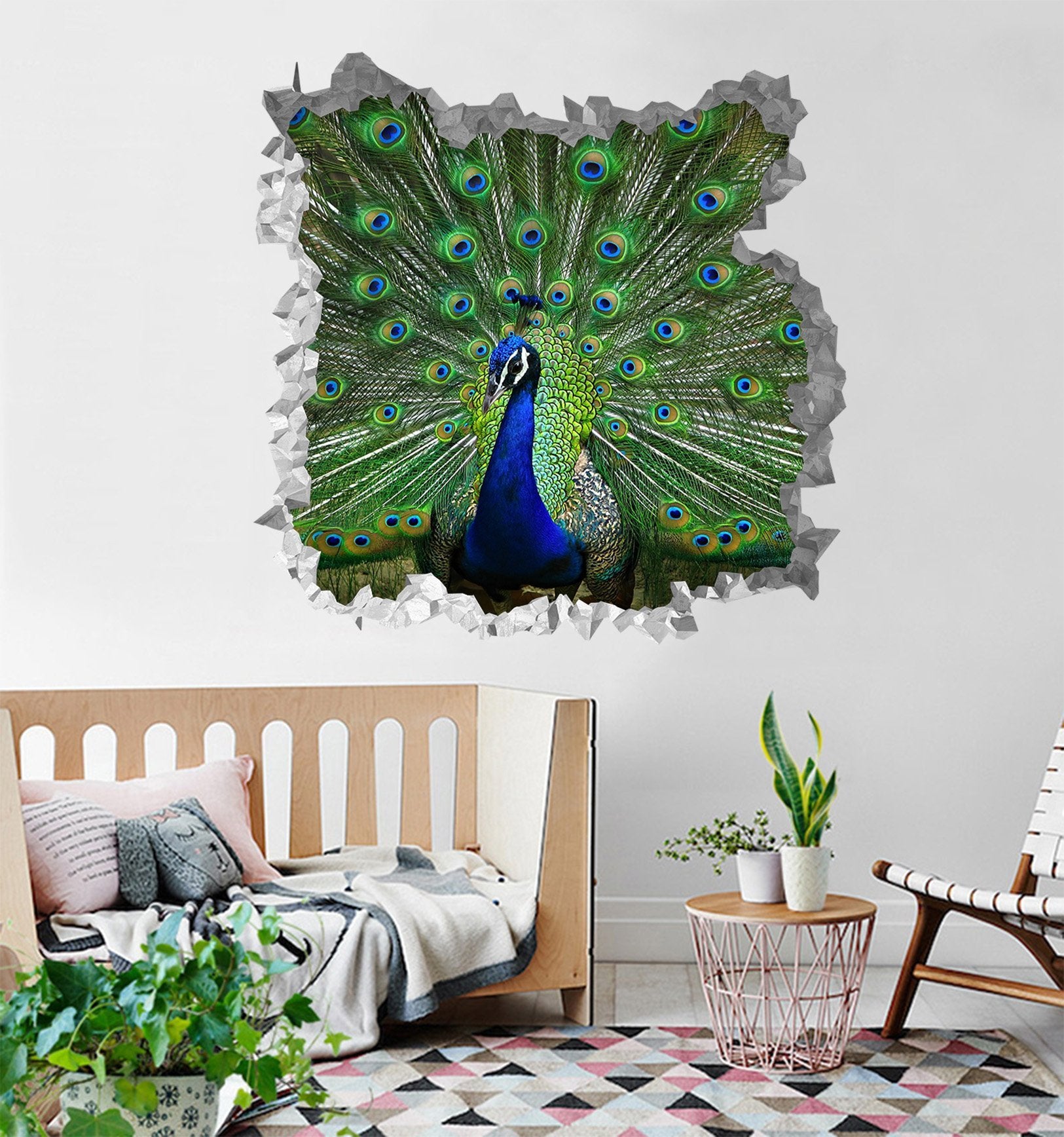 3D Pretty Peacock 222 Broken Wall Murals Wallpaper AJ Wallpaper