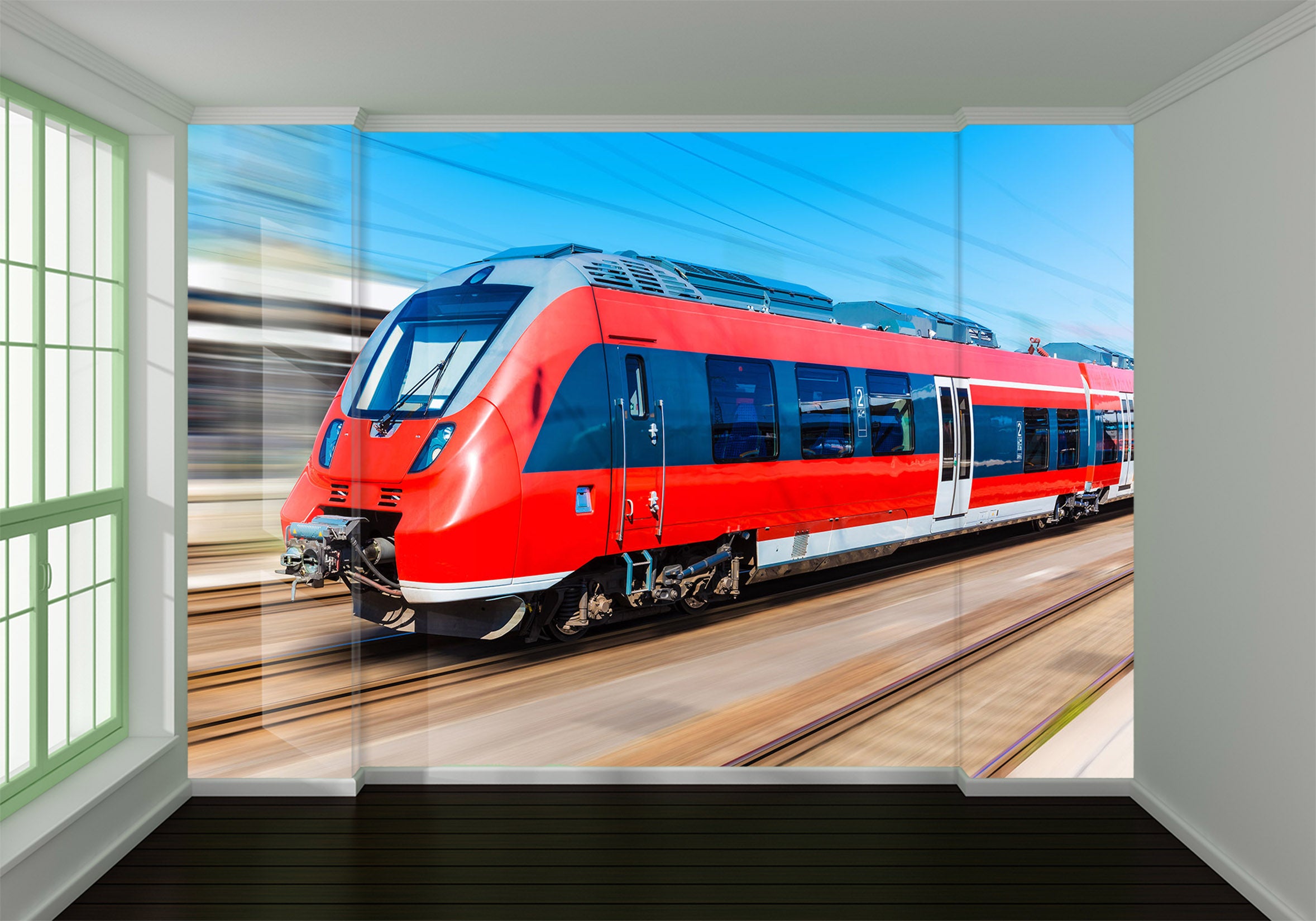 3D Red Train 169 Vehicle Wall Murals