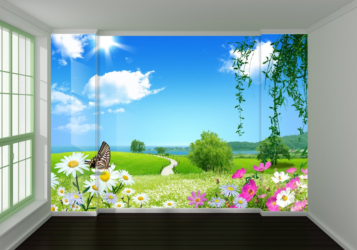 3D Sunflower Butterfly Sky 22 Wallpaper AJ Wallpaper