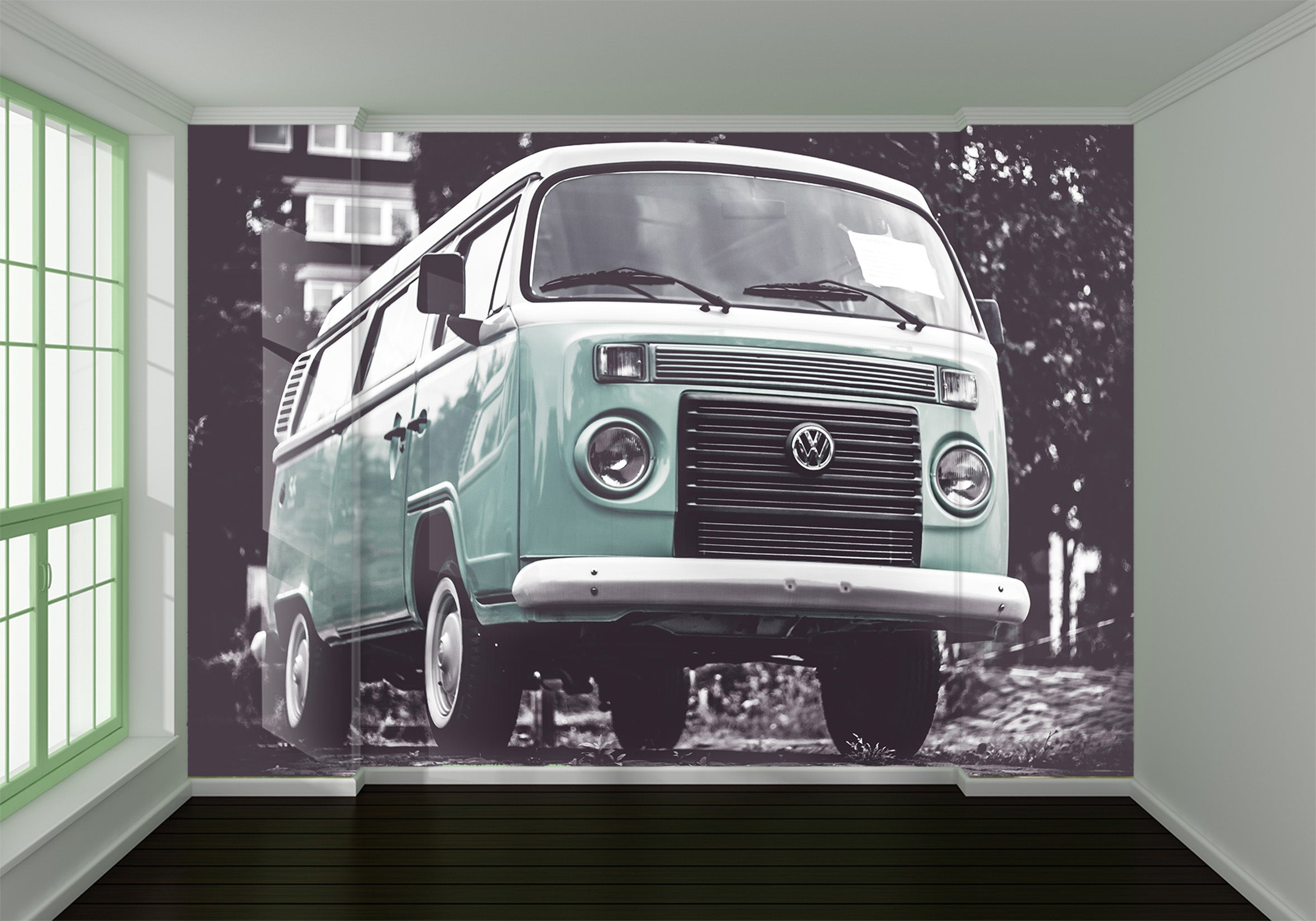 3D Green Van 203 Vehicle Wall Murals