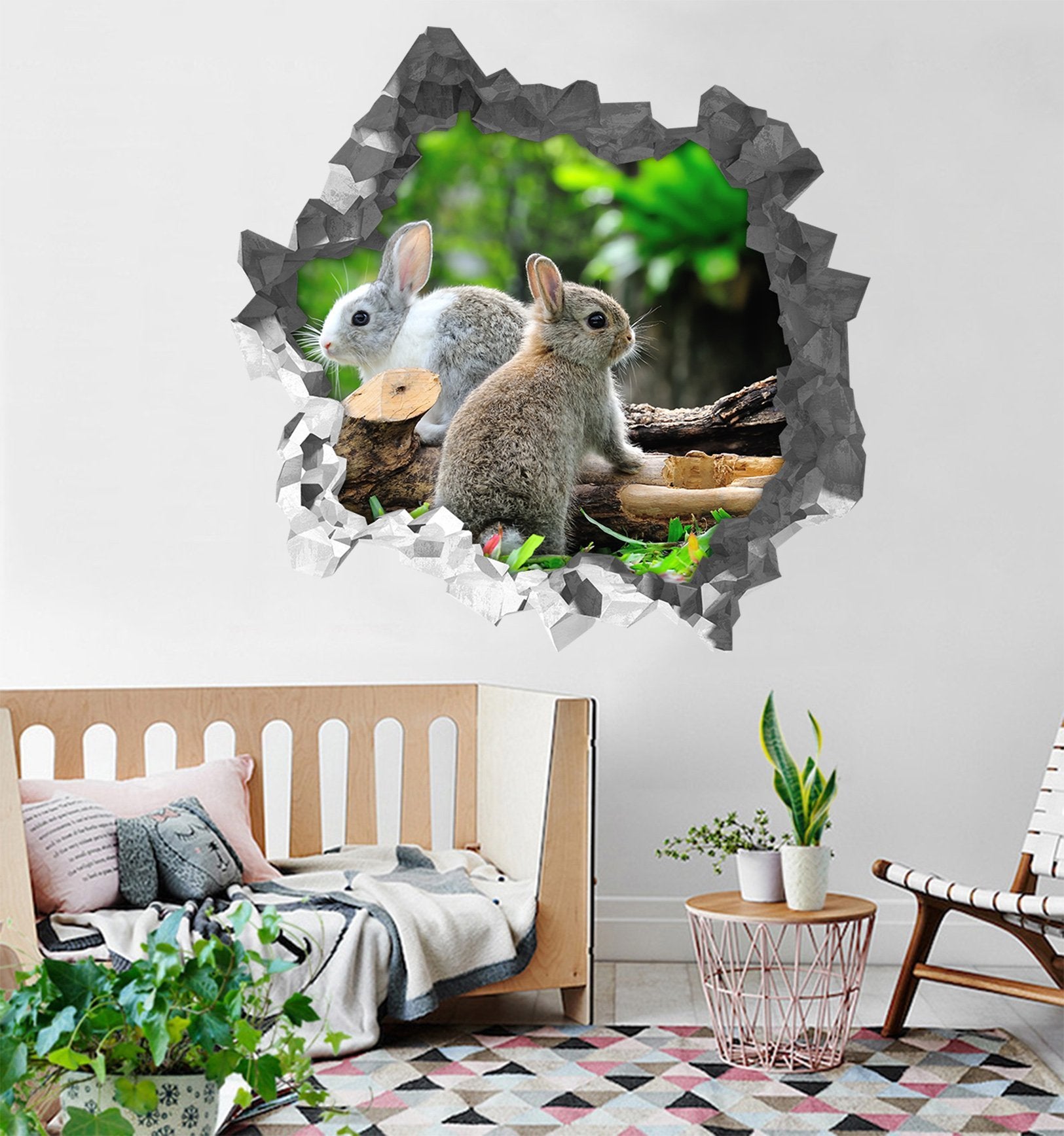 3D Lovely Rabbits 187 Broken Wall Murals Wallpaper AJ Wallpaper