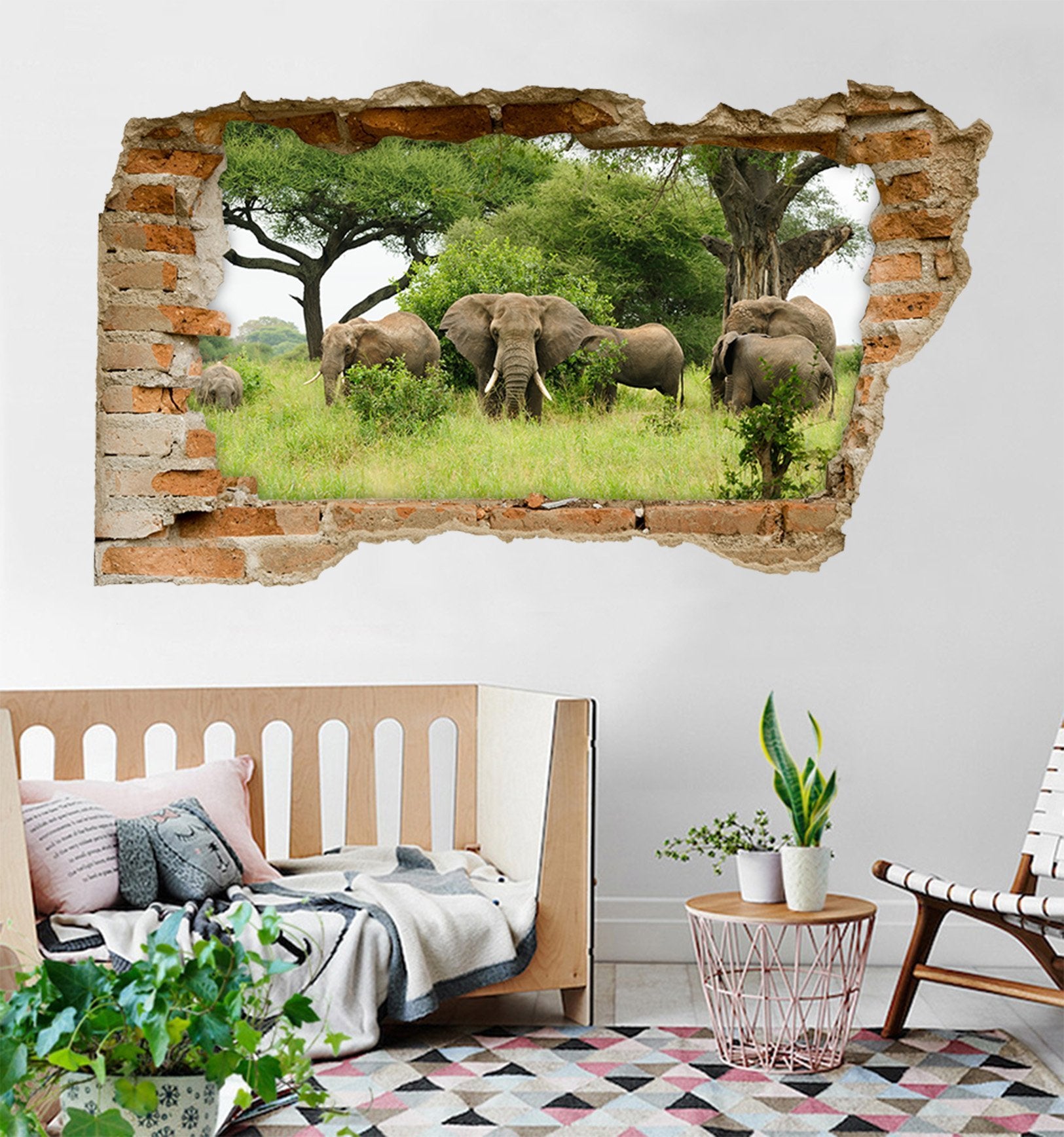 3D Trees Elephants 102 Broken Wall Murals Wallpaper AJ Wallpaper