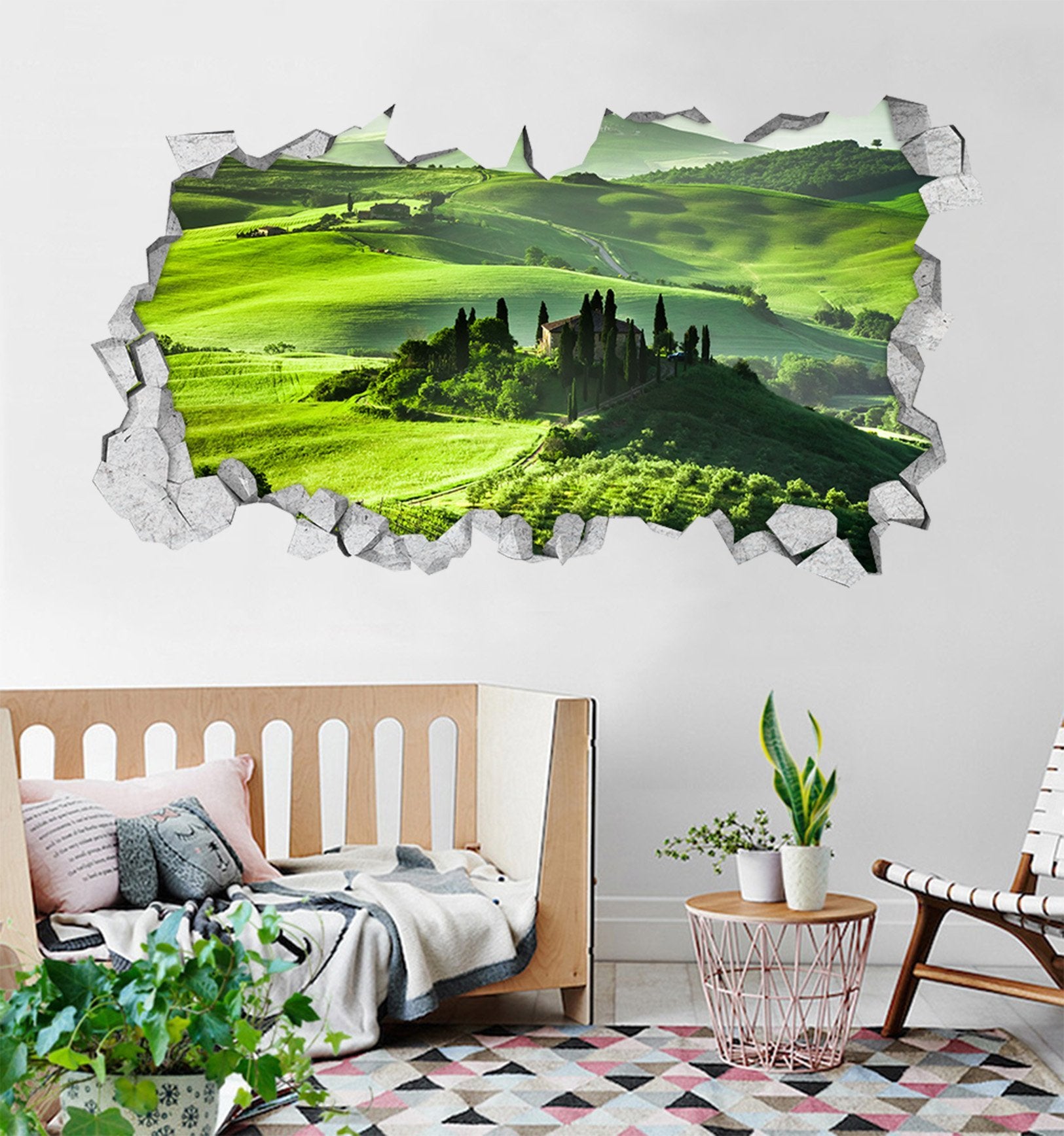 3D Green Mountains Scenery 381 Broken Wall Murals Wallpaper AJ Wallpaper