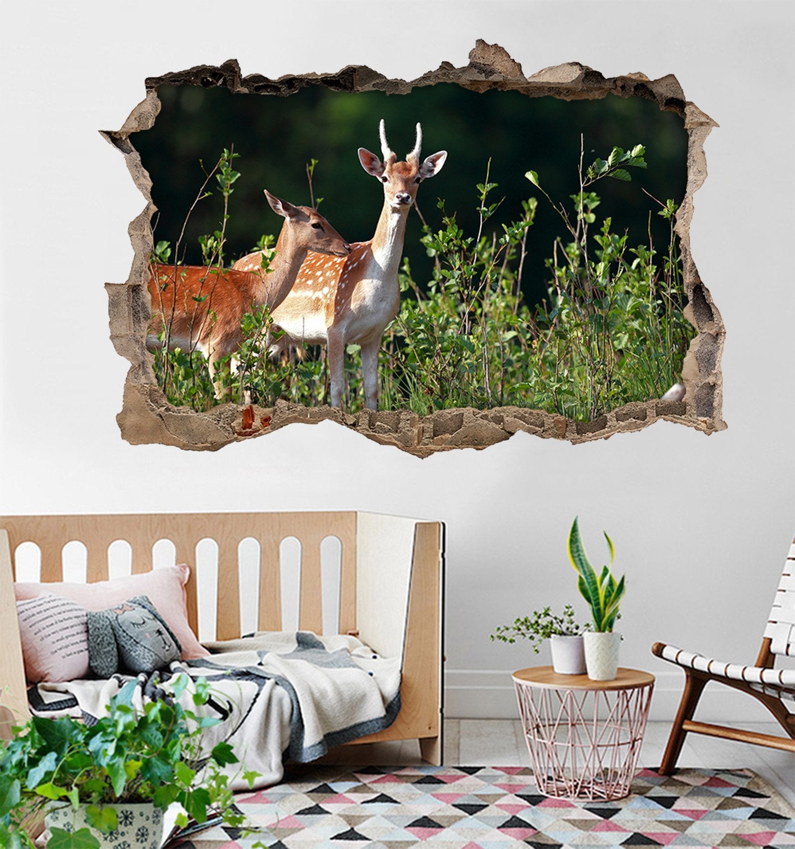 3D Wilderness Deer 034 Broken Wall Murals Wallpaper AJ Wallpaper