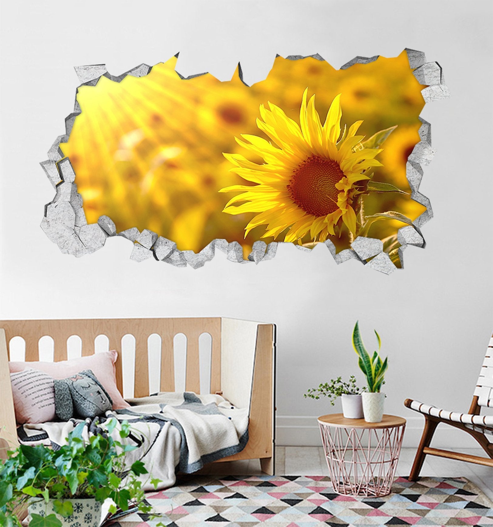 3D Bright Sunflowers 128 Broken Wall Murals Wallpaper AJ Wallpaper