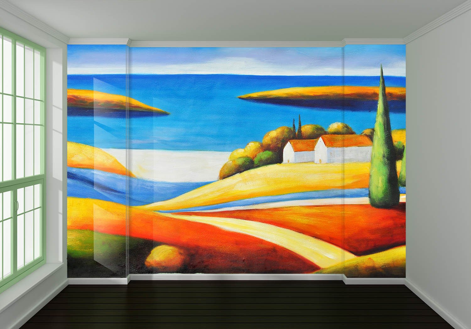 Beach Village Painting Wallpaper AJ Wallpaper