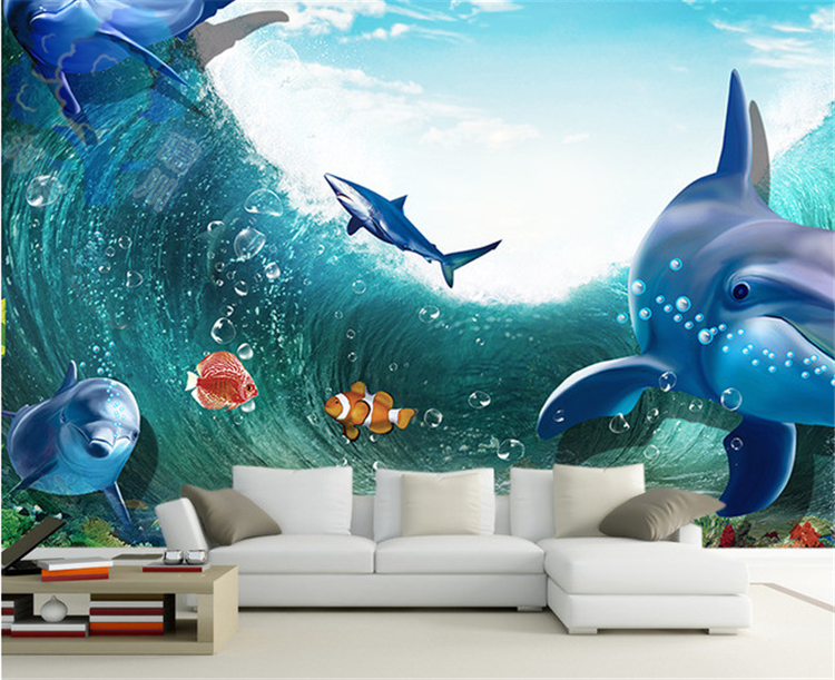 3D Surf Dolphins 012 Wallpaper AJ Wallpaper