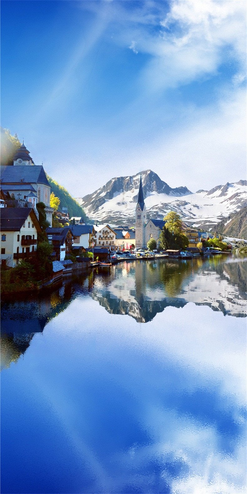 3D Snow Mountain Lake Town 563 Stair Risers Wallpaper AJ Wallpaper