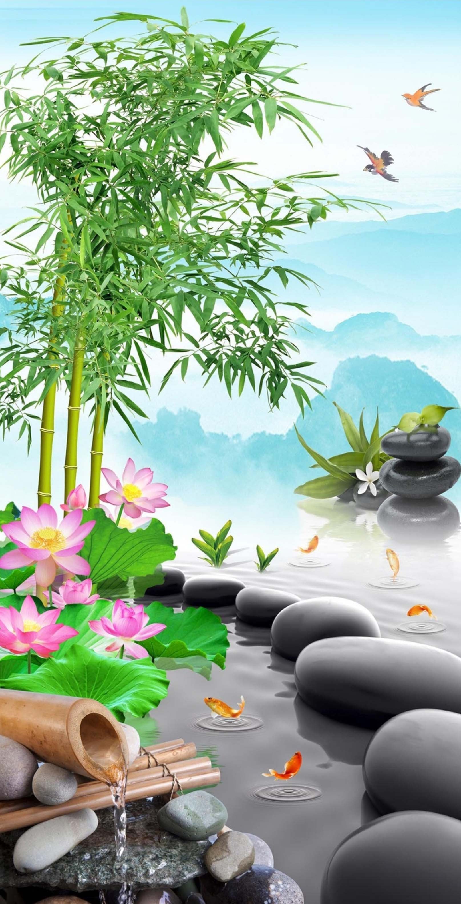 3D Bamboos Stones 408 Stair Risers Wallpaper AJ Wallpaper