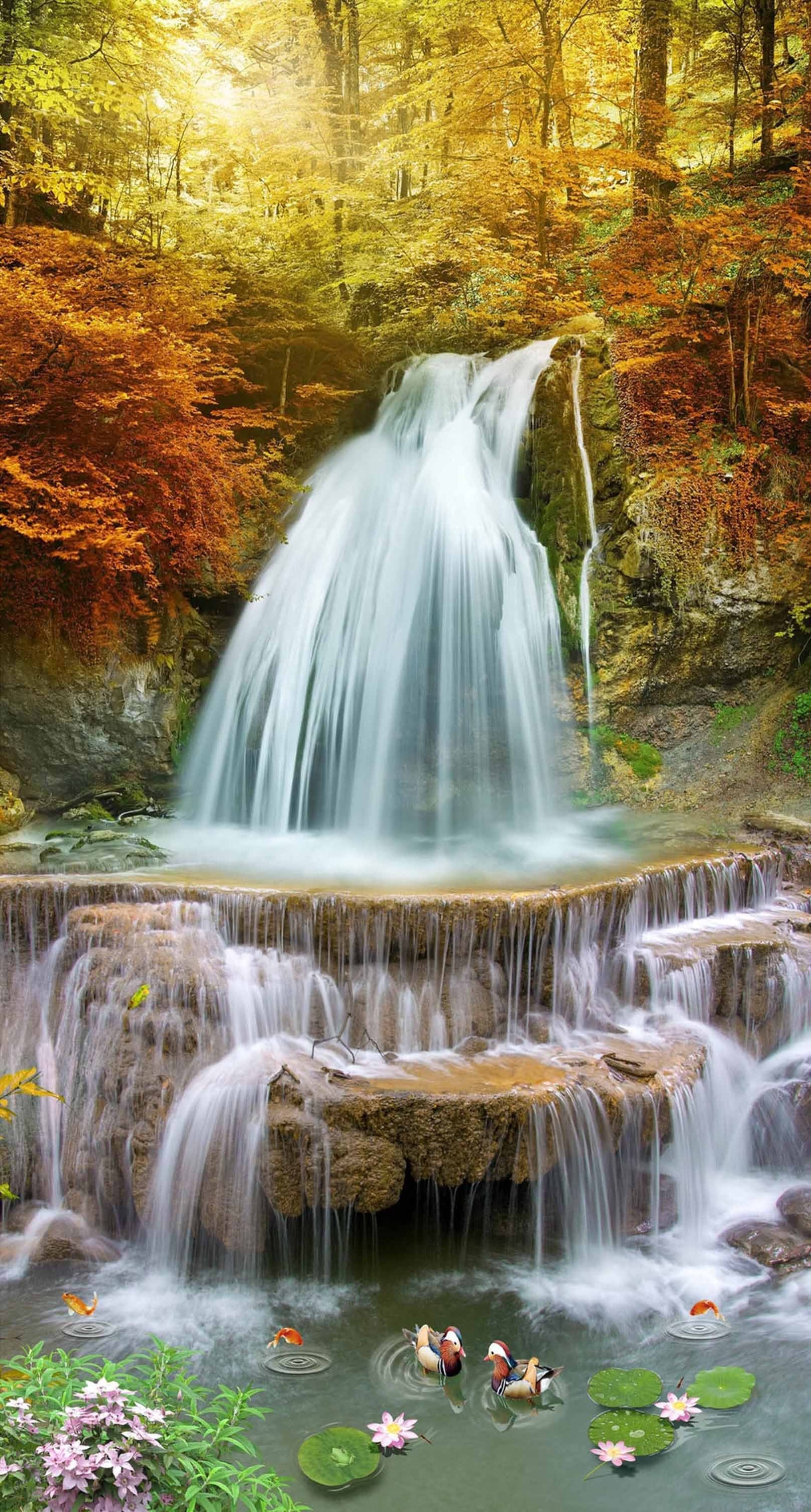 3D Forest River Waterfalls 1342 Stair Risers Wallpaper AJ Wallpaper