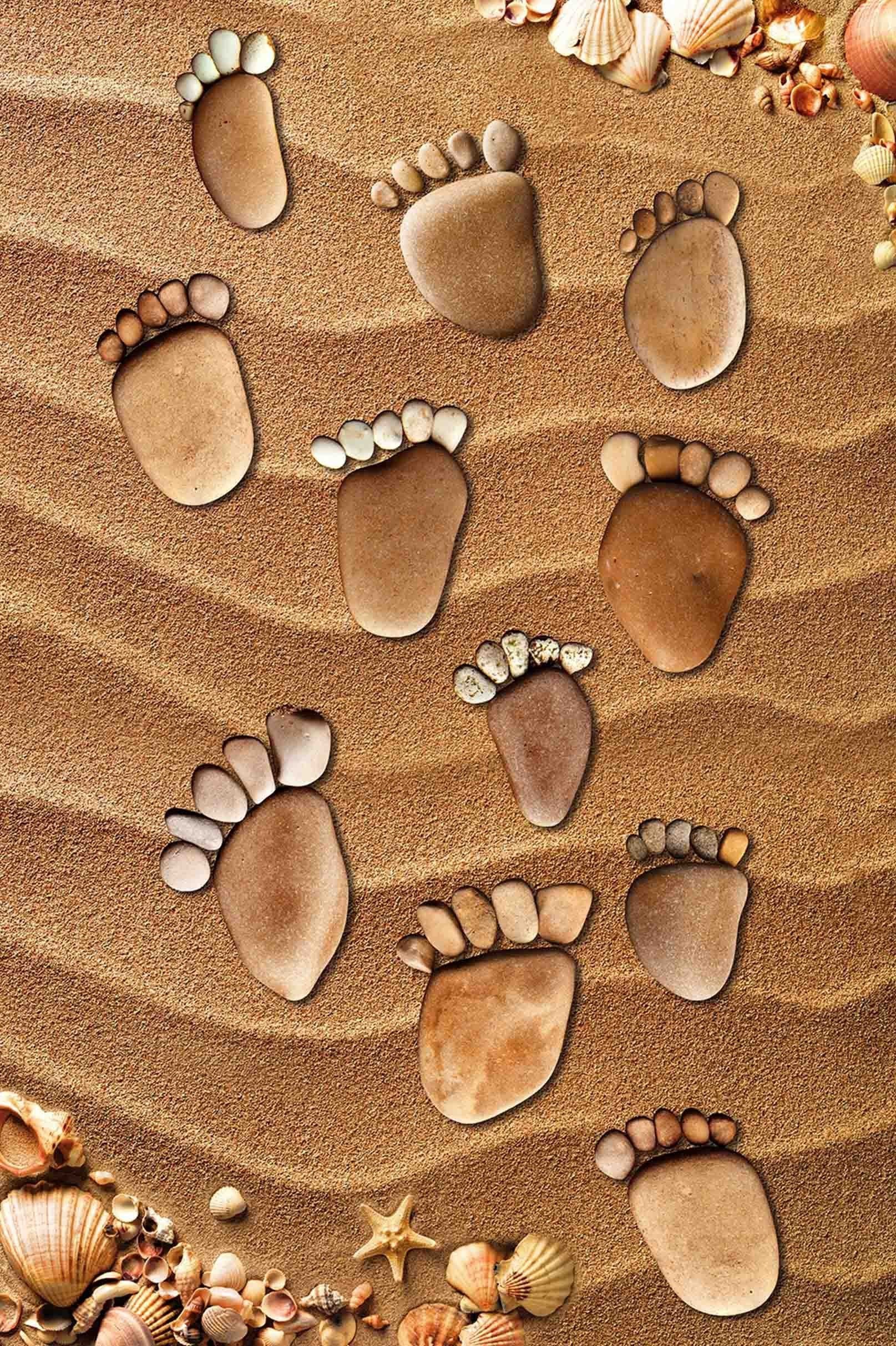 3D Sandy Beach Footprints 1488 Stair Risers Wallpaper AJ Wallpaper