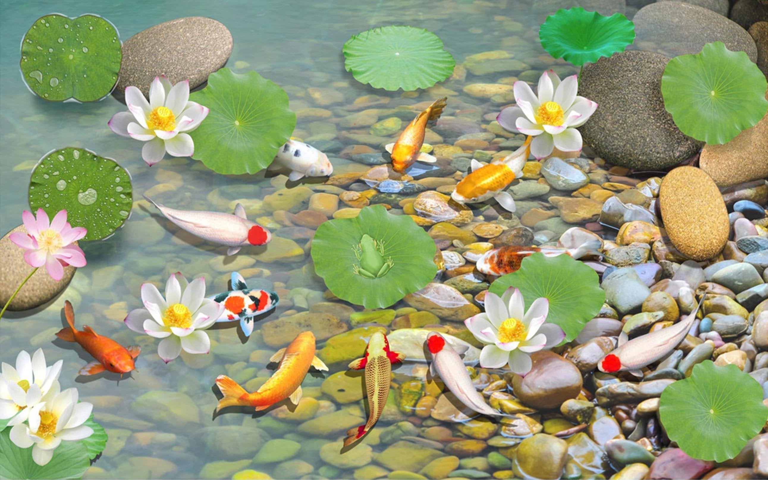 3D Fish Pond Stones 144 Kitchen Mat Floor Mural Wallpaper AJ Wallpaper