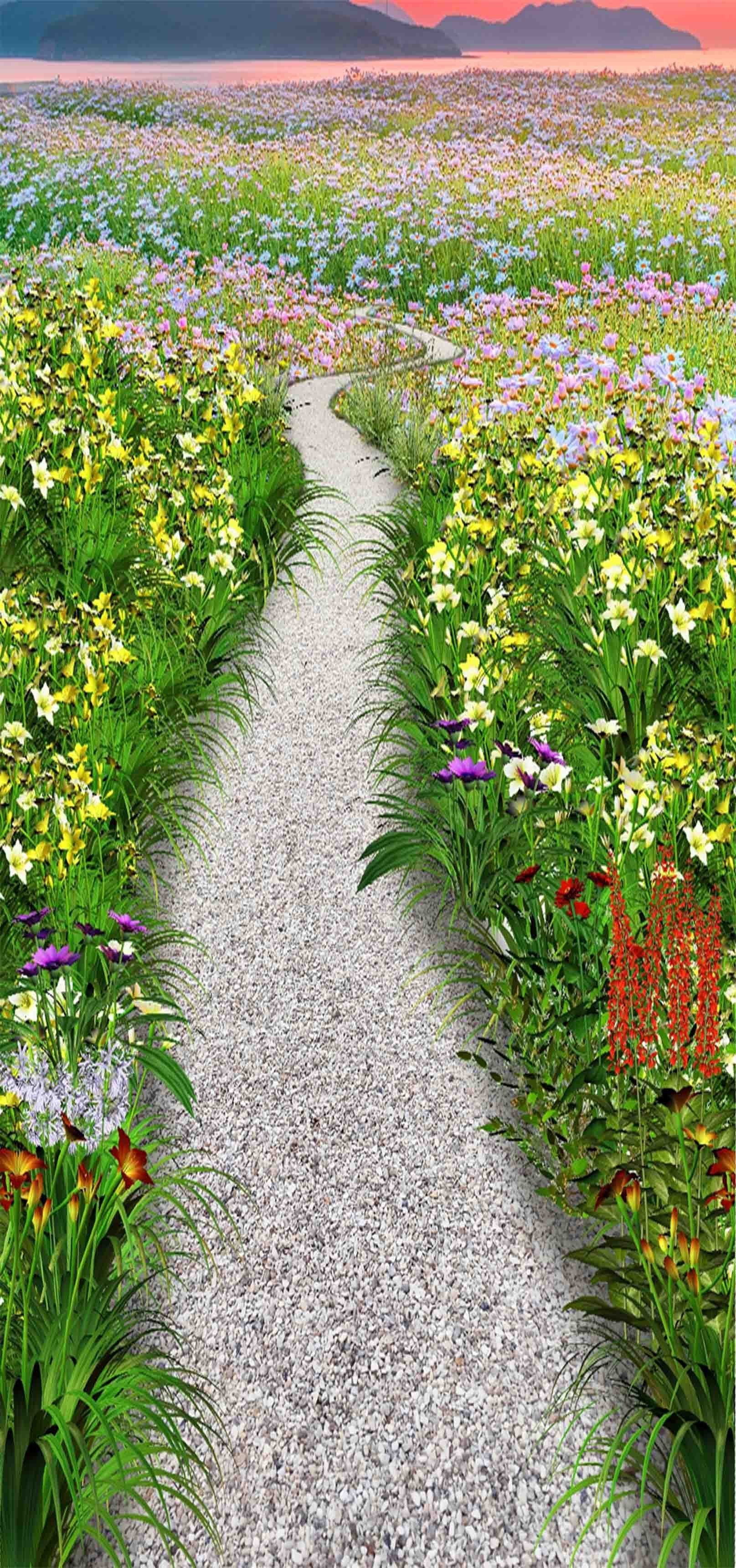 3D Flower Field Trail 1330 Stair Risers Wallpaper AJ Wallpaper