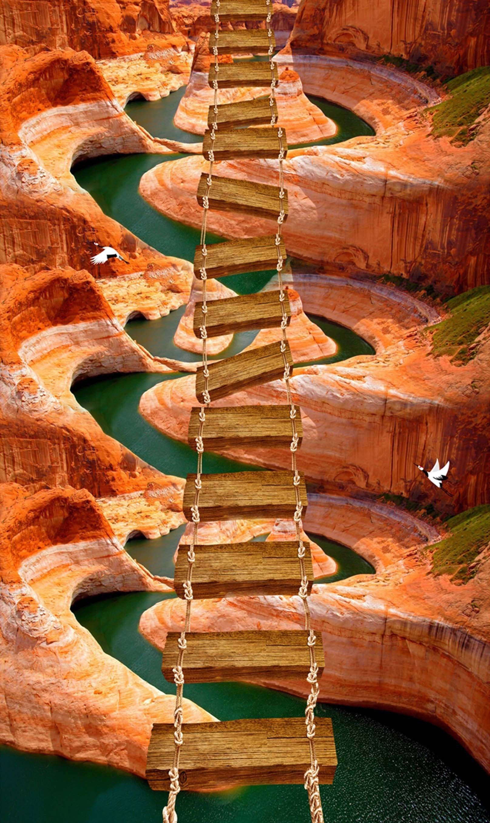 3D Meandering River Drawbridge 1485 Stair Risers Wallpaper AJ Wallpaper