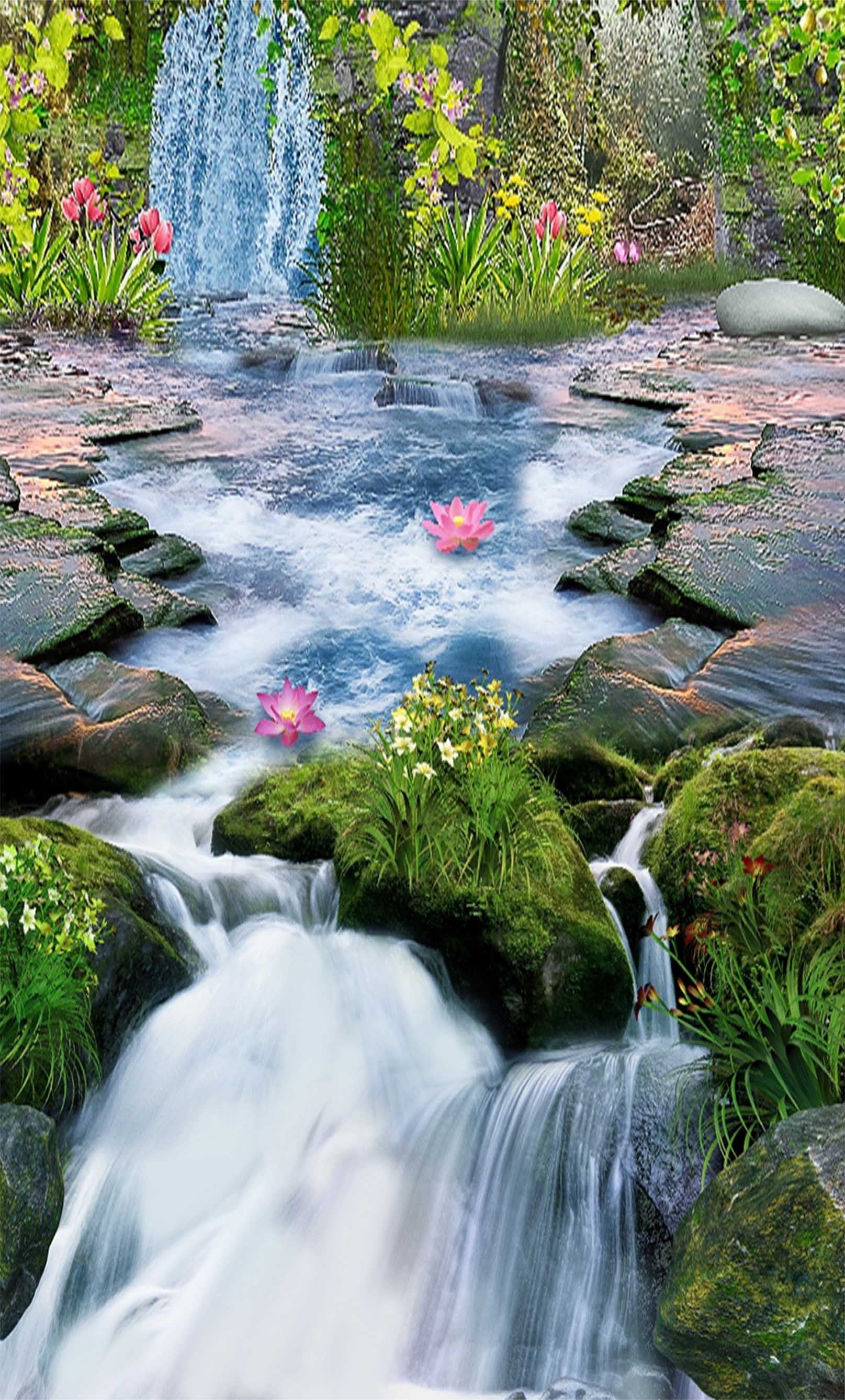 3D River Flowers 1329 Stair Risers Wallpaper AJ Wallpaper